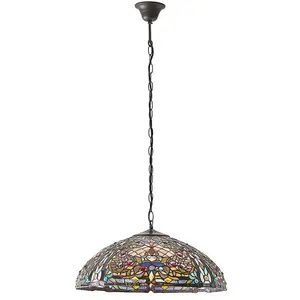 Tiffany Glass Hanging Ceiling Pendant Light Large Bronze Feature Shade i00067