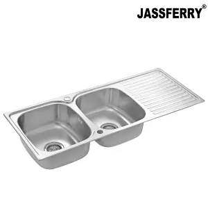 JASSFERRY Large Kitchen Sink Stainless Steel Matt Inset Double Bowl Reversible Drainer