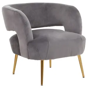 Interiors by Premier Grey Velvet Chair with Gold Finish Metal Legs, Backrest Dining Chair, Easy to Clean Armchair