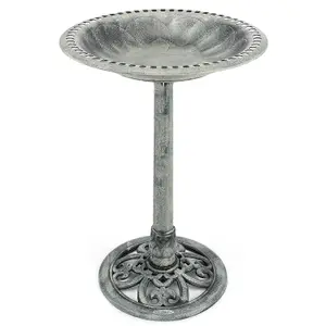 Garden Bird Bath Ornate Resin Birdbath With Rustic Metal Effect H60cm Grey Christow