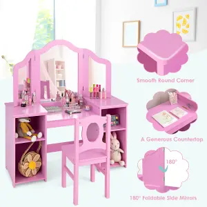 Costway 2-in-1 Kids Vanity Table & Chair Set Makeup Table Dressing Table Desk