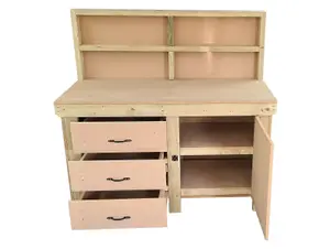 Wooden MDF top workbench, tool cabinet with lockable cupboard (V.3) (H-90cm, D-70cm, L-120cm) with back and double shelf