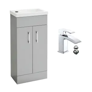 Light Matt Grey 400 Vanity Basin Sink Unit & Chrome Lucia Waterfall Basin Tap