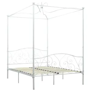 Berkfield Canopy Bed Frame White Metal 140x200 cm