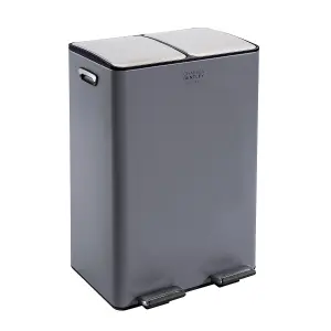 60L Double Compartment Grey Kitchen Bin Rubbish Waste Pedal Bin