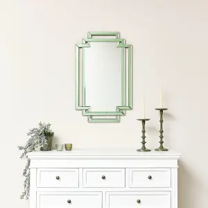 Melody Maison Green Glass Art Deco Rectangle Wall Mirror - 80cm x 50cm