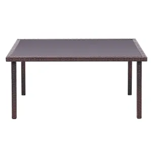 Rustic Rectangle Ratten Effect Wicker Outdoor Garden Wicker Table with Tempered Glass Tabletop Brown 150cm