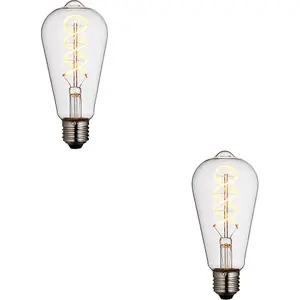 2 PACK Clear Glass 4W E27 Pear Filament LED Light Bulb - Dimmable Warm White - 265lm 2200k