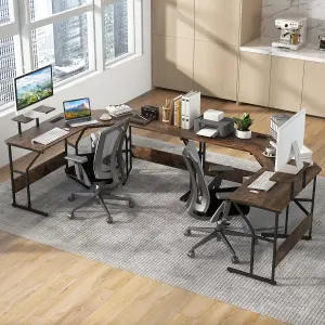 COSTWAY L-shaped Desk Long 2-Person Corner Computer Desk w/ Monitor Stand