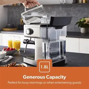 Geepas Espresso Coffee Machine With Milk Frother, 20 Bar Pressure - 1.8L Detachable Water Tank, 1465W, Grey Geepas