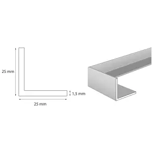 nielsen Aluminium L-Shaped Angle Profile Natural Mill Finish 2000x25x25 mm, Thickness: 1.5mm, Length: 2m