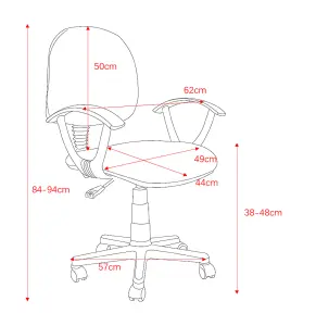 Black Home office chair, fabric back and seat with arms, swivel chair