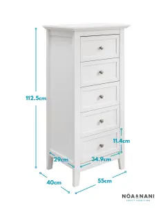 Karlstad Chest of Drawers 5 Drawer Tall in Classic White