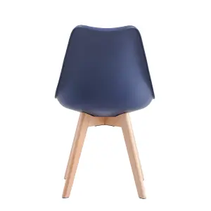 Set of 4 Dining Chairs with Solid Wooden Legs and Seat Cushion Pads in Blue- Eva by MCC