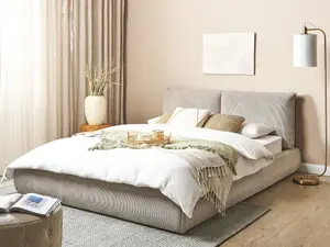 Corduroy EU King Size Bed Taupe VINAY