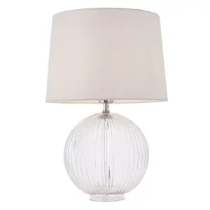 Table Lamp Clear Ribbed Glass & Vintage White Linen 40W E27 Bedside Light