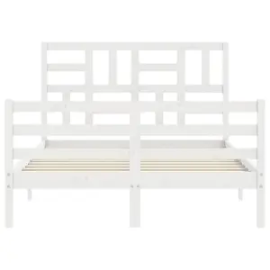 Berkfield Bed Frame with Headboard White Small Double Solid Wood