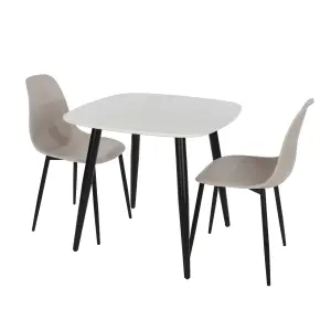 Core Products Aspen White 80cm Square Dining Table with 2 Calico Plastic Curve Design Chairs