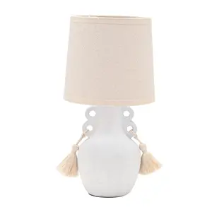 Hestia Stone Finish Vase Lamp with Tassels