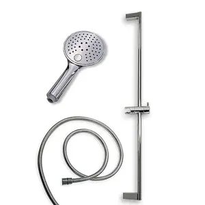 Chrome Round Shower Slide Rail Kit with Adjustable Shower Head & Hose