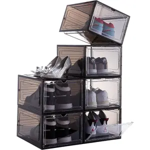 6 Pack Clear Durable Shoe Organiser - Sturdy And Durable Front Stackable Drawers - Space Saving Design With Magnetic Door