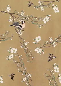 Art For the Home Birds & Blossom Ochre Print To Order Fixed Size Mural