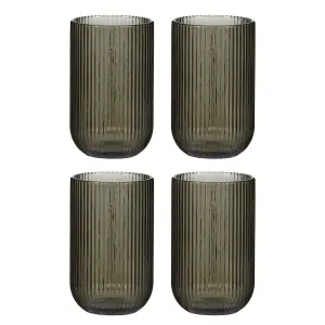 Set of 4 Vintage Luxury Grey Ribbed Tall Drinking Glass Whisky Glass Tumbers 420ml