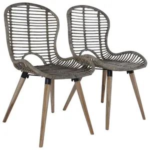 Berkfield Dining Chairs 2 pcs Brown Natural Rattan