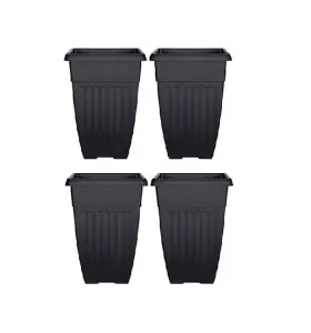 4 x 42cm Tall Athens Plant Pot Flared Garden Plastic Patio Flower Planter Black Colour