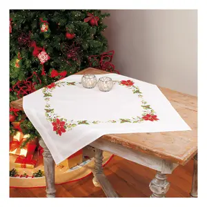 EMB T/CLTH POINSETTIA - Embroidery Kit: Tablecloth: Poinsettia - Vervaco