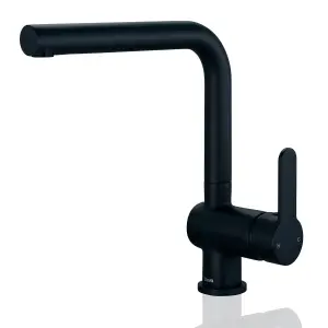 Deva Ethos Single Lever Mono Kitchen Sink Mixer Tap With Matt Black Finish Swivel Spout - Deck Mount - Easy Use - Ready To Fit