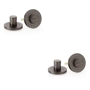 2 PACK - Modern Hammered Thumbturn & Release Lock - Dark Bronze - Bathroom Door WC