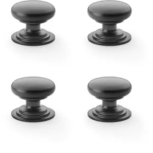 4 PACK - Stepped Round Door Knob - Matt Black 38mm Classic Kitchen Cabinet Pull Handle