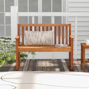 Costway Outdoor Bench Eucalyptus Wood Frame Patio Bench Slatted Loveseat Chair