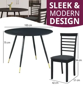 Hallowood Furniture Finley Small Round Dining Table in Black Finish with 4 Black Wooden Chairs