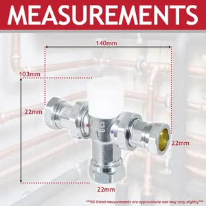 Tower 22mm TMV Thermostatic Mixing Valve Water Supply Blending Compression Fitting Kit (Brass, Chrome Plated)