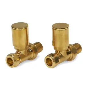 Brushed Brass Straight Manual Radiator Valve 15mm Pair