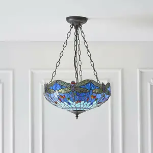 Tiffany Glass Hanging Ceiling Pendant Light Blue Dragonfly 3 Lamp Shade i00108