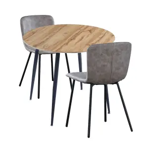 Hallowood Furniture Cullompton Round Dining Table 90cm with 2 Grey Faux Leather Chairs