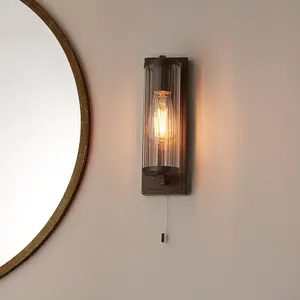 Luminosa Como Bathroom Wall Lamp Dark Bronze Paint & Clear Ribbed Glass IP44