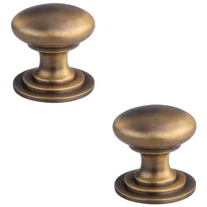 2 PACK - Victorian Tiered Door Knob - 42mm Antique Brass Cabinet Pull Handle Round Rose