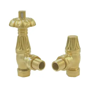 Right Radiators Traditional Thermostatic TRV Antique Design Angled Radiator Rad Valves Pair Brushed Brass