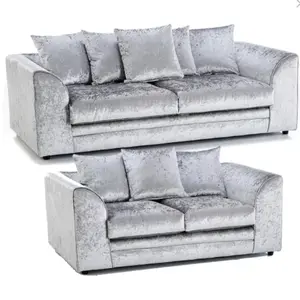 Crushed Velvet 3+2 Silver Suite Set