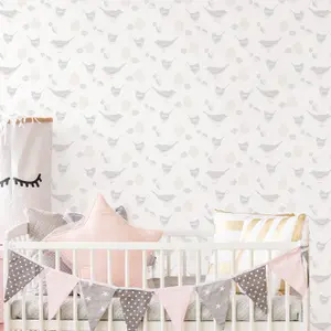 Galerie Just 4 Kids 2 Grey Beige Pink Pretty Birds Smooth Wallpaper