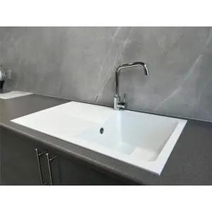 Liquida TEC860WH 1.0 Bowl Composite Reversible White Kitchen Sink And Waste Kit