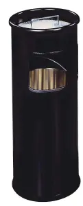 Durable Round Metal Waste Bin with Integrated Sand Ashtray - 17L - Black