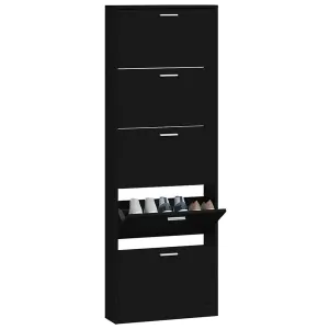 Shoe Cabinet Black 59x17x169 cm Engineered Wood