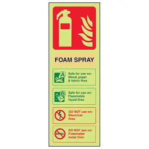 FOAM SPRAY Electric Safe Fire Extinguisher Sign - GITD 100x280mm (x3)