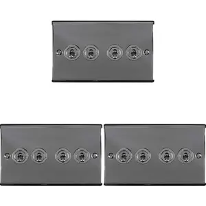 3 PACK 4 Gang Quad Retro Toggle Light Switch BLACK NICKEL 10A 2 Way Plate