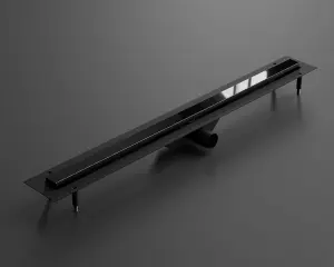 Linear shower drain channel in Black Polished stainless steel